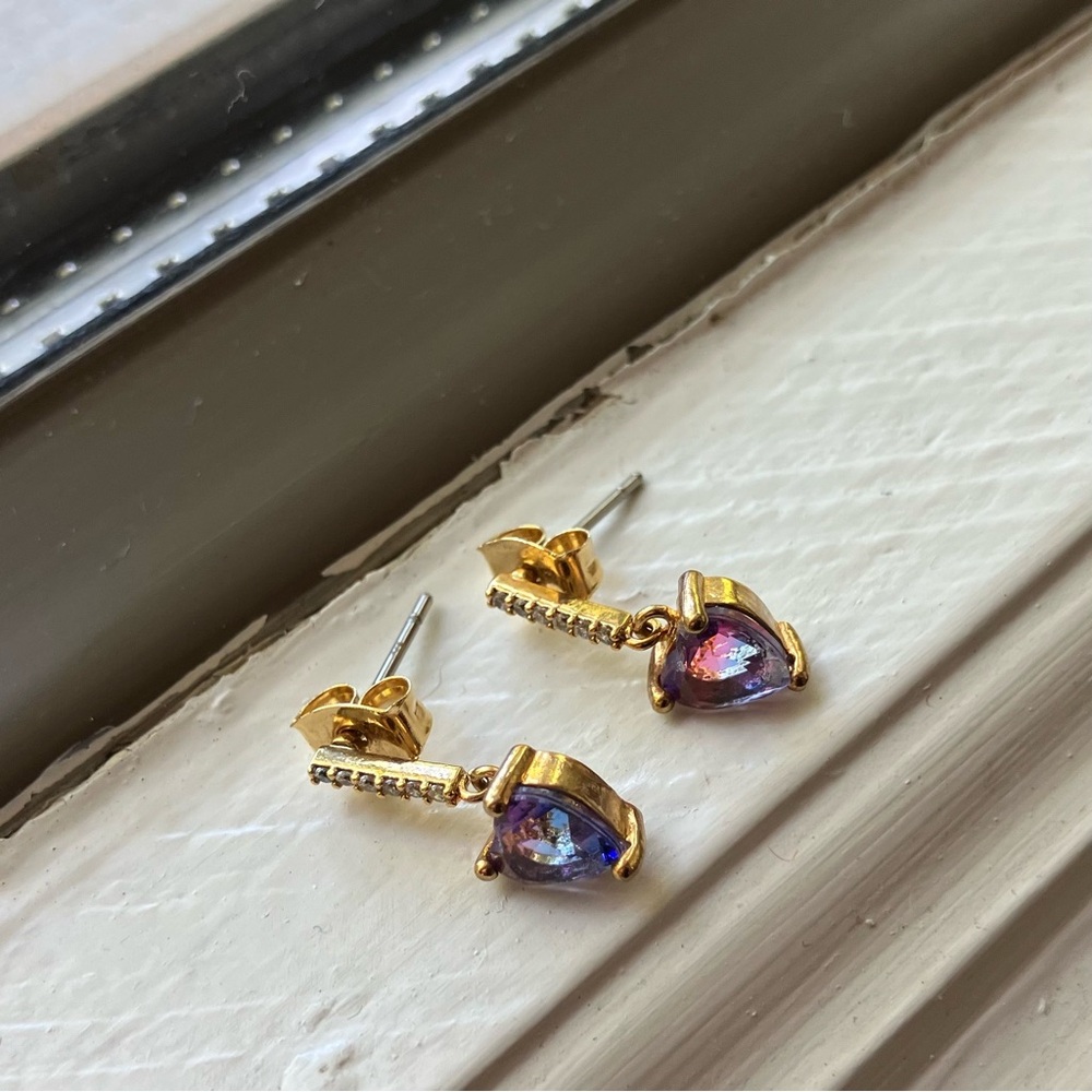 Small blue/pink/purple CZ heart drop earrings (originally $30 on Etsy) - Picture 5 of 6